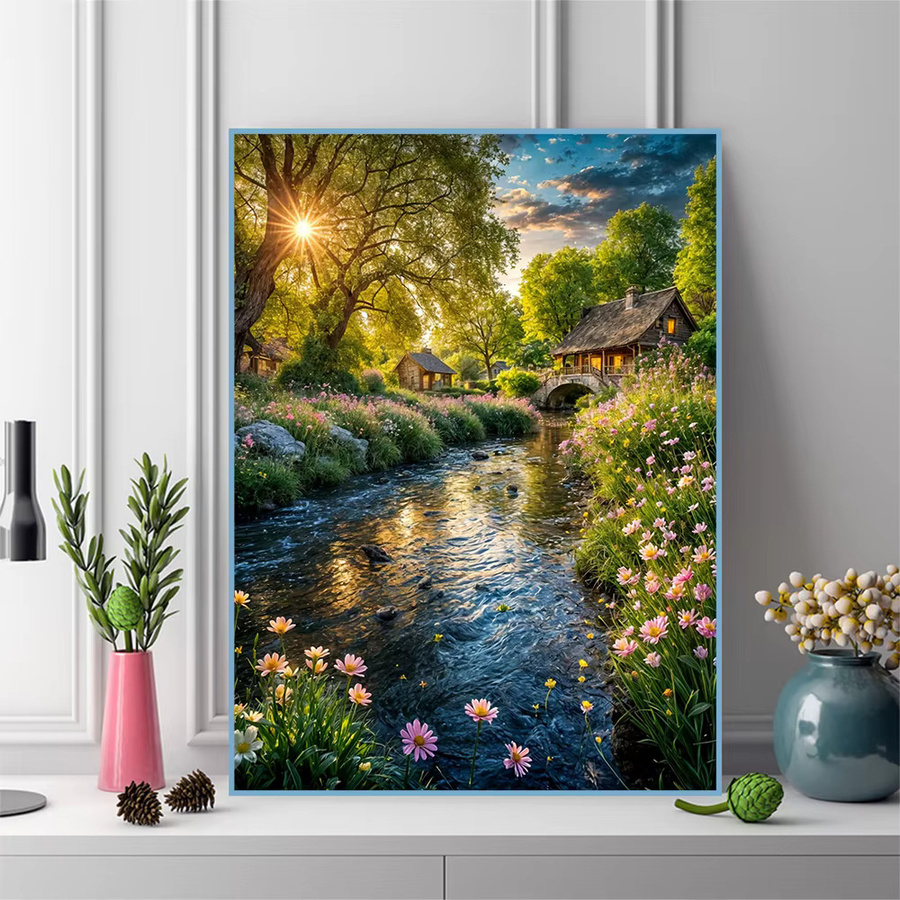 EverShine 5D-Diamant-Stickerei Landschaftsmotiv mit Garten und Baum, mehrfarbiges Mosaik-Bild zur Hausdekoration, B/H: 30 x 30 cm - Bild 3