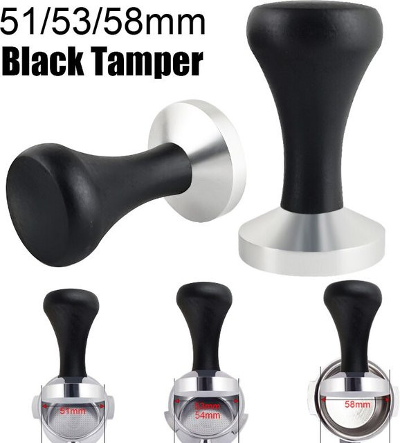 XINGZHAOHOME Espresso Verteiler und Tamper mit schwarzem Holzgriff aus Edelstahl für 51mm, 53mm oder 58mm Siebe - Bild 1
