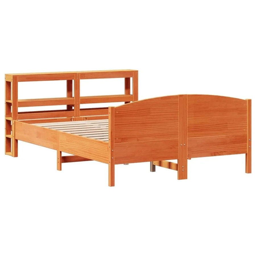 vidaXL Massivholzbett aus Kiefernholz in Wachsbraun mit Nachttischregal im rustikalen Design ohne Matratze B/T/H: 135 x 190 x 82 cm - Bild 2
