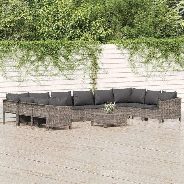 vidaXL 11-tlg Garten-Lounge-Set aus grauem PE-Rattan mit Kissen und pulverbeschichtetem Stahlgestell - Bild 3