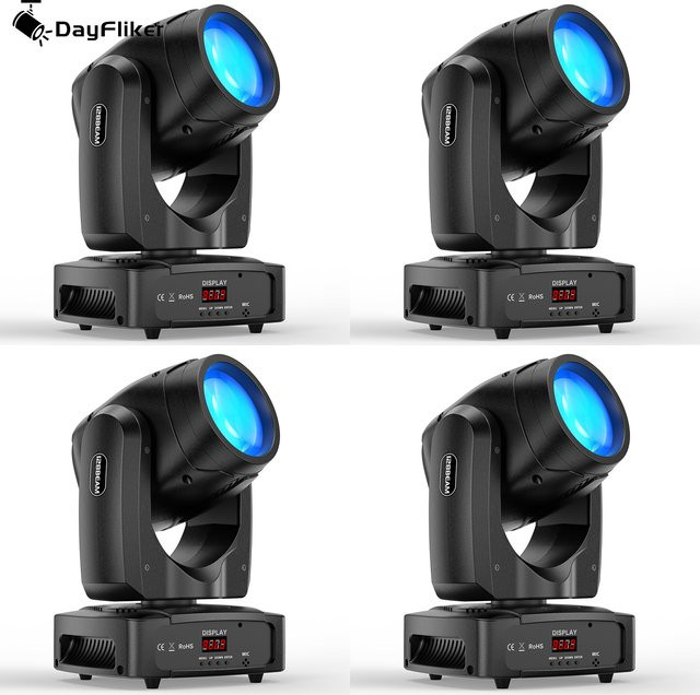 DayFlicker 4er Set RGBW LED Moving Head Scheinwerfer 250W mit 11/13 Kanälen DMX512 und Sprachaktivierung in Schwarz - Bild 1