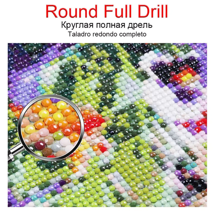 PhotoCustom 5D Diamantmalerei Kit Strandlandschaft mit Kokospalmen und Meer, Mosaik Kreuzstich Set in Mehrfarbig mit runden Diamanten - Bild 1