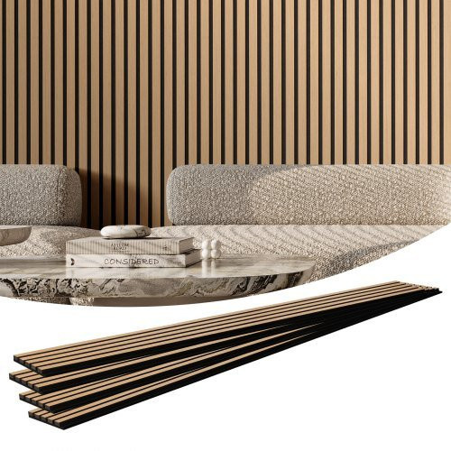 VEVOR Akustikpaneele aus MDF in Holzoptik, 4er-Set, Farbe: Braun, B: 20 cm, H: 240 cm, T: 2 cm - Bild 1