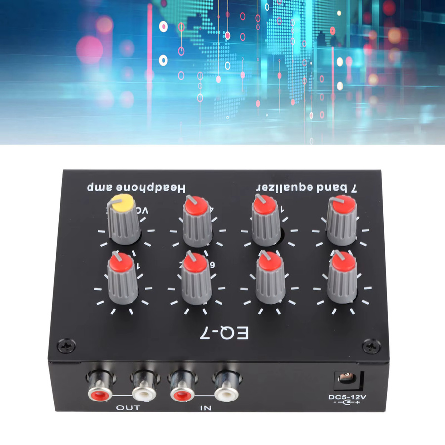 YOSOO 7-Band Digital-Equalizer in Schwarz mit 12 dB und hoher Bass-Anpassung für Zweikanal-Betrieb (DC5V-12V) - Bild 2