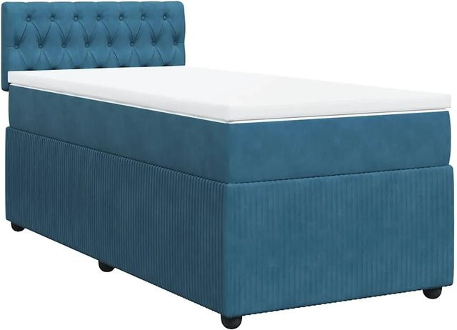 vidaXL Boxspringbett mit Matratze aus Samt in Blau, B/T/H: 80 x 200 cm - Bild 1