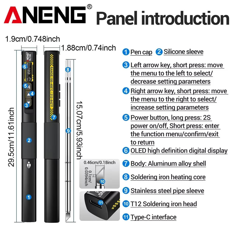 ANENG SL108 Digitales Elektrisches Lötkolben-Set 96W in Silber mit einstellbarer Temperatur 100-450°C - Bild 5