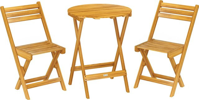 Outsunny 3-teiliges Bistro-Set aus Akazienholz in Natur, klappbarer runder Tisch Ø 60 cm und 2 Lattenstühle für Garten, Balkon und Terrasse, Farbe: Braun - Bild 1
