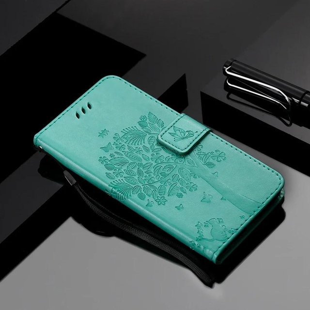 Lederhülle mit Baumprägung als Geldbörse für Samsung Galaxy S25 S24 S23 S22 S21 S20 Ultra FE A55 A35 A16 A07 Edge in Grün - Bild 1