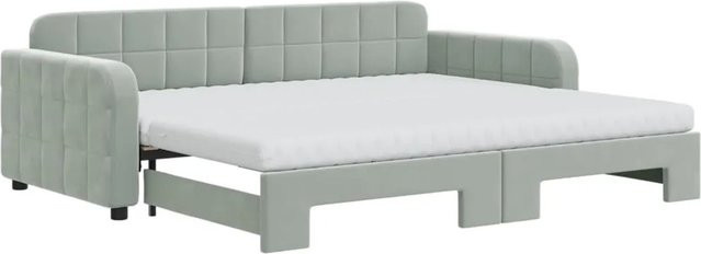 vidaXL Tagesbett ausziehbar mit Matratze in Hellgrau aus Samt, B/T/H: 90 x 200 cm - Bild 1
