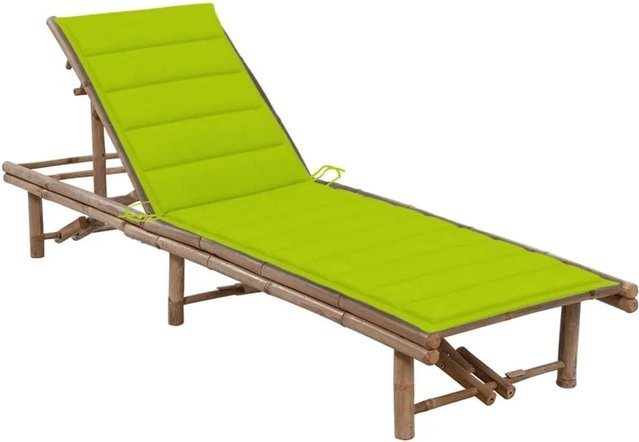 Furnicato Garten-Sonnenliege aus Bambus mit Auflage in Grün, B/T/H: 200 x 65 x 30-87 cm - Bild 1
