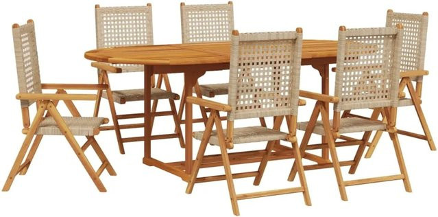 vidaXL 7-tlg Garten-Essgruppe aus Poly Rattan und Akazien-Massivholz in Beige - Bild 1