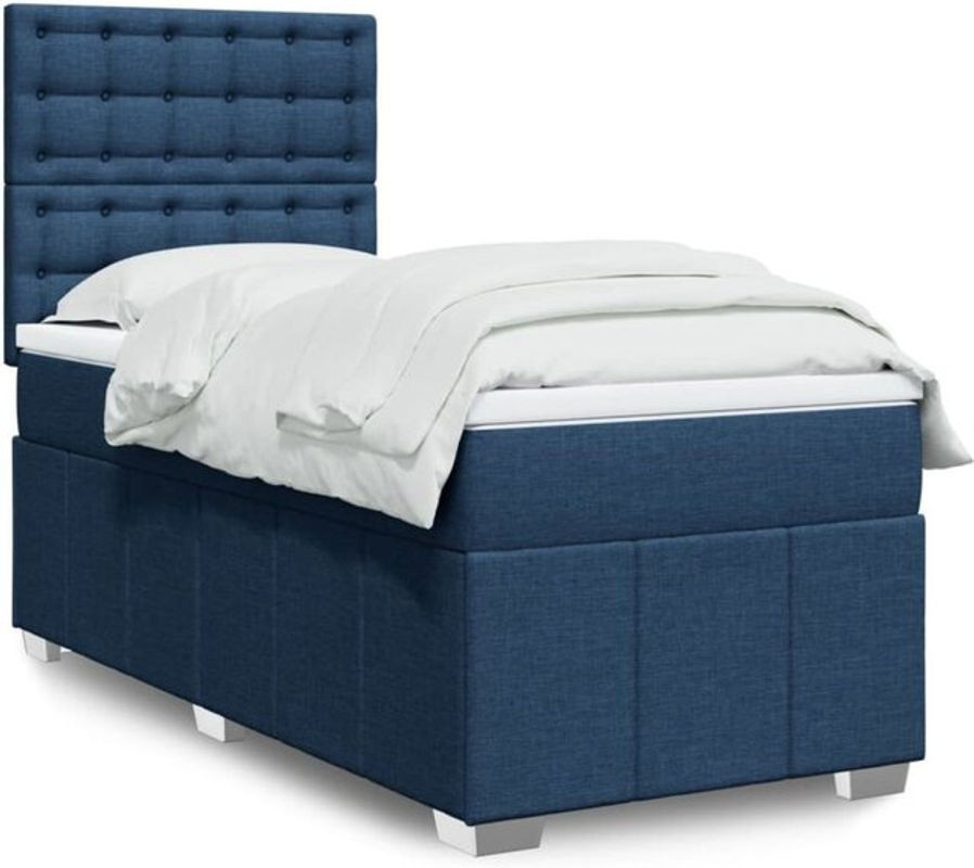 vidaxl Boxspringbett mit Matratze in Blau und Weiß aus Stoff, B/T/H: 200 x 100 x 150,5 cm - Bild 1