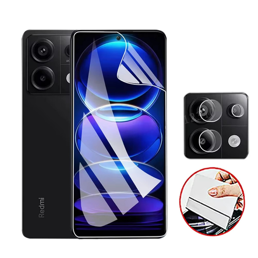4-in-1 Hydrogel Schutzfilm für Xiaomi Redmi Note 13 12 11 10 Pro Plus 4G 5G mit Kameraobjektiv-Schutz, transparent - Bild 6