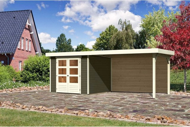 Karibu Holz-Gartenhaus Boras in Terragrau mit Flachdach und modernem Design, B/T/H: 242 x 238 x 211 cm - Bild 1