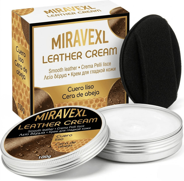 MIRAVEXL Lederpflegecreme mit Bienenwachs und Schwammapplikator, 100g - Bild 1