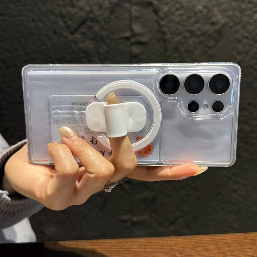 Transparente Magnetische Handyhülle von lolozzx mit Kartenfach und Fingerriemen für Samsung S26 S25 Ultra S24 Plus aus weichem Silikon in Weiß - Bild 2