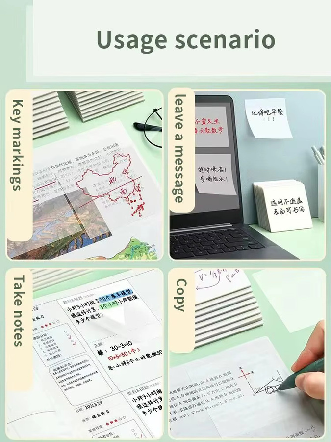 250 Stück Transparente PET Haftnotizen Wasserdichte Fluoreszenz Memo Pads für Schule und Büro - Bild 2