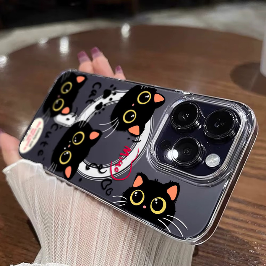 Magnetische Silikon Handyhülle mit Katzen-Design für Samsung Galaxy Modelle (A56 5G, A55, A54, A15, S25 Ultra, S24 FE, S23, S22), Farbe: Transparent - Bild 4