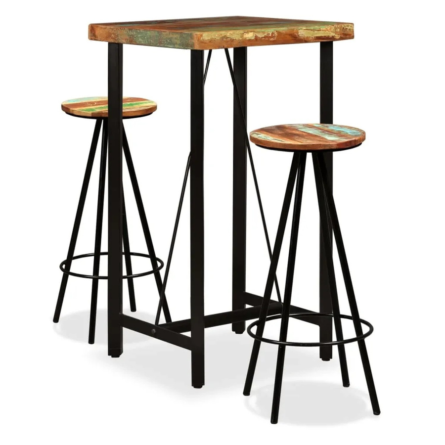 vidaXL 3-tlg. Bar-Set aus Massivholz in Braun im Industrial-Design - Bild 2