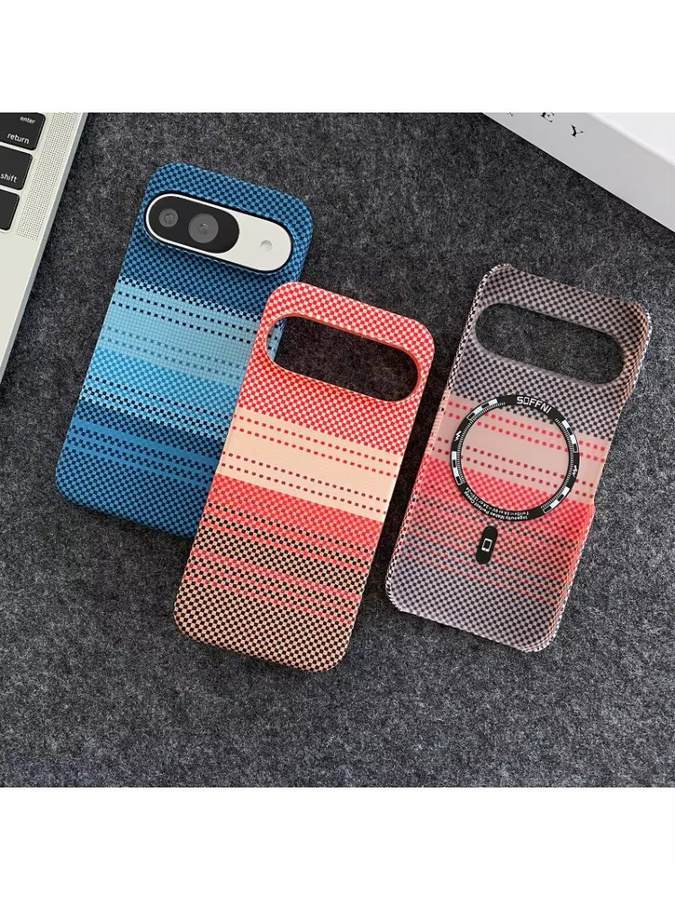 Vintage Lines Stoßfeste Magnet-Schutzhülle mit Kohlefaser-Kevlar-Textur für Google Pixel 10, 9, 8, 7 und Pro XL in Grau - Bild 2