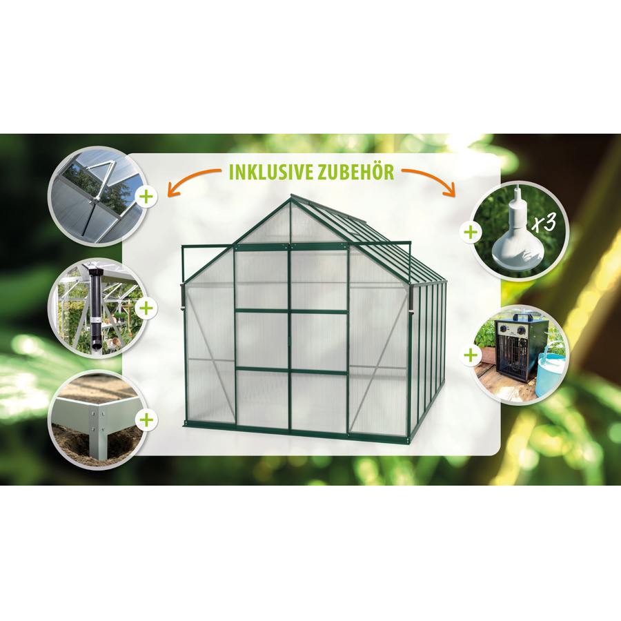Vitavia Gewächshaus Jamaika inkl. Ready2Grow Zubehör-Set, smaragdgrün, 9,9 m², Polycarbonat-Platten - Bild 2
