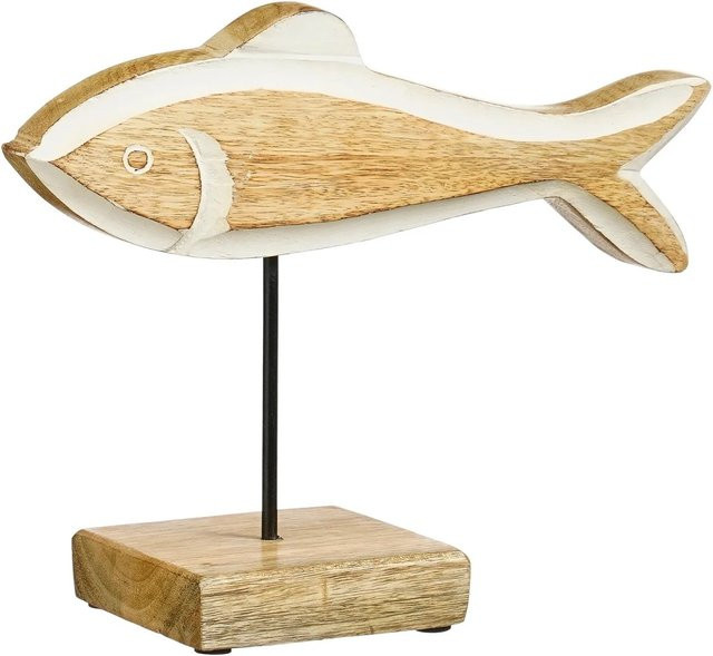 Mica Decorations Fisch Tischdeko aus Holz in Beige, B/T/H: 25 x 10 x 20,5 cm - Bild 1