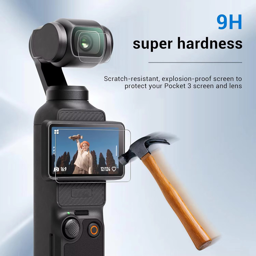 DJI OSMO Pocket 3 Displayschutzfolie und Kameraobjektivschutz aus gehärtetem Glas mit 9H Härtegrad, transparent - Bild 2