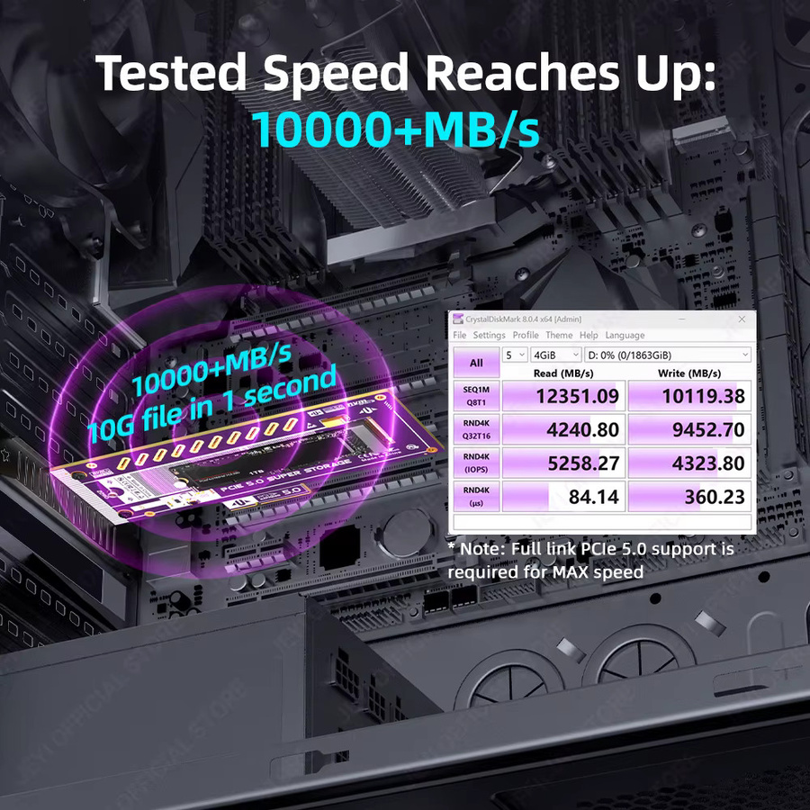 JEYI M.2 NVMe SSD zu PCIe 5.0 Erweiterungskarte mit 128Gbps für X4/X8/X16 Steckplätze, kompatibel mit 22110/2280/60/42/30 SSDs - Bild 3
