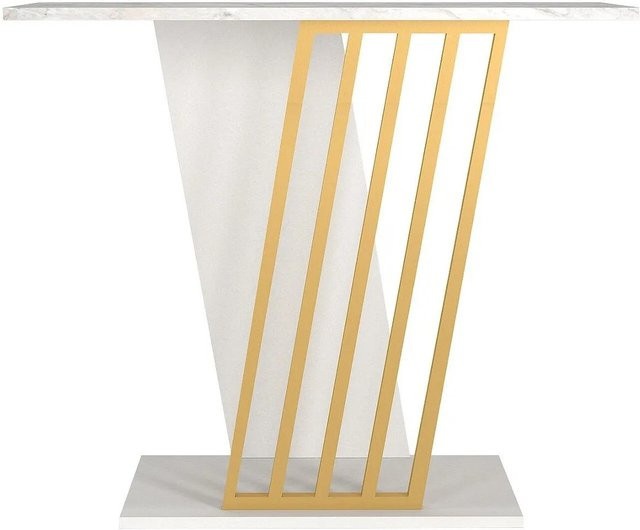 Vente-unique Konsolentisch Orsona im Art Déco Stil mit Marmor-Effekt in Weiß und Gold - Bild 1