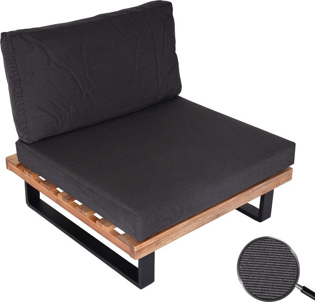 Lounge-Sessel MCW-H54 aus Akazienholz und Aluminium mit Spun Poly Polstern in Hellbraun und Dunkelgrau - Bild 1