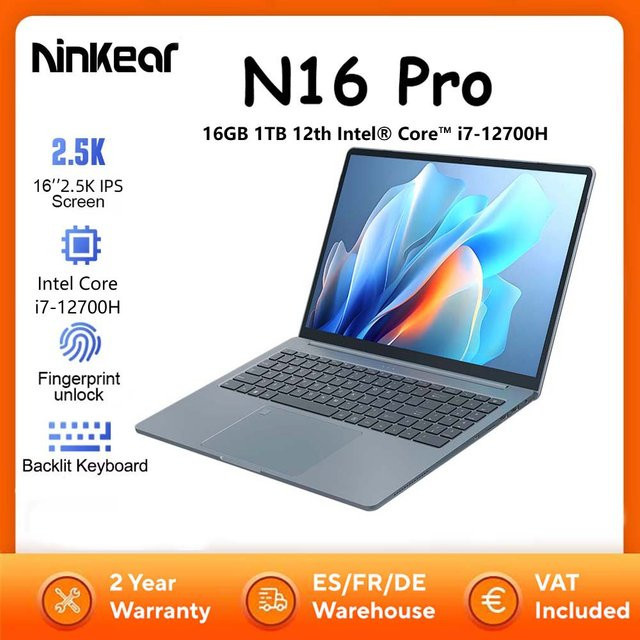 Ninkear N16 Pro Gaming-Laptop mit Intel Core i7-12700H, 16GB RAM, 1TB SSD, 16 Zoll 2.5K 120Hz Display und Fingerabdruck-Entsperrung - Bild 1
