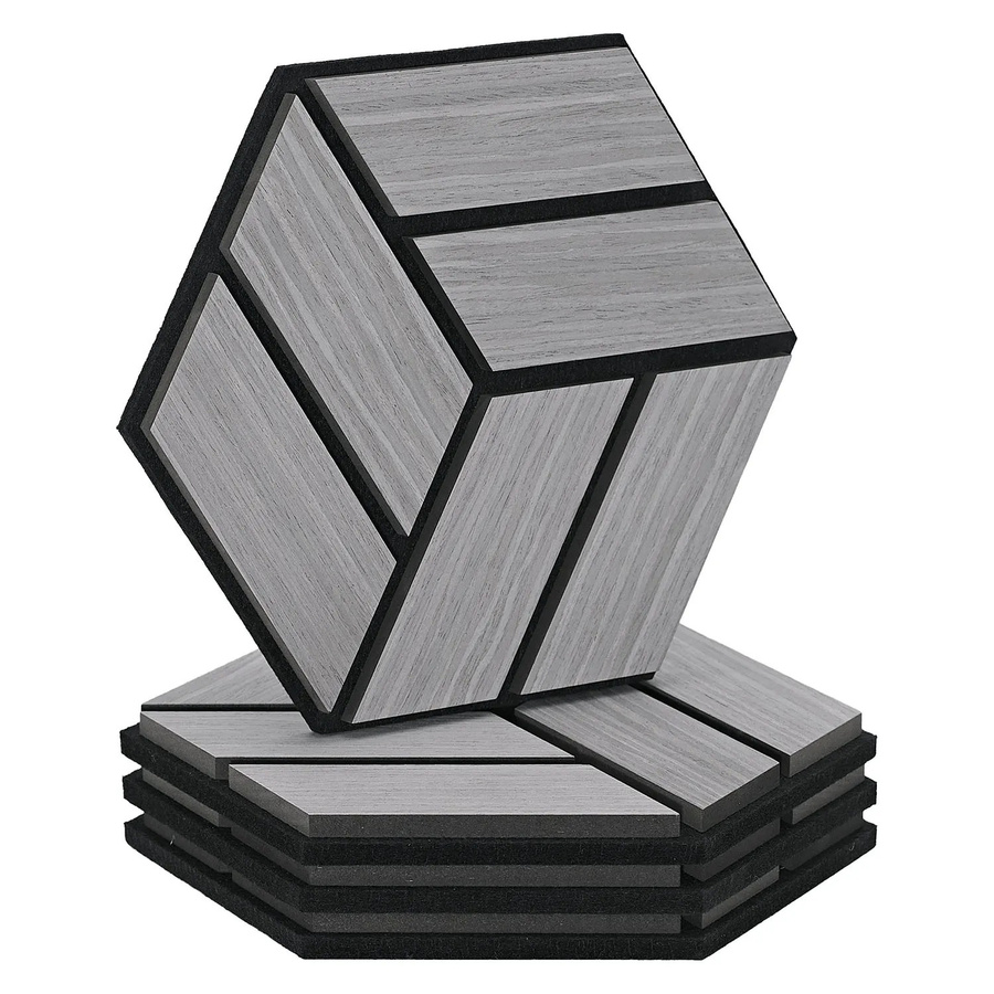 Homestyle4u Akustikpaneele Hexagon aus Holz und Filz in Grau, 4 Stück, B: 30 cm, H: 26 cm - Bild 2