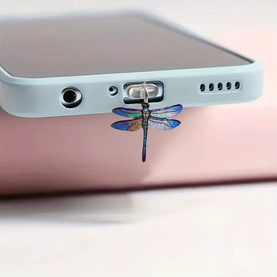 Transparenter Acryl-Staubschutzstecker mit 2D Dragonfly Design für iPhone und USB-C Android Smartphones - Bild 3
