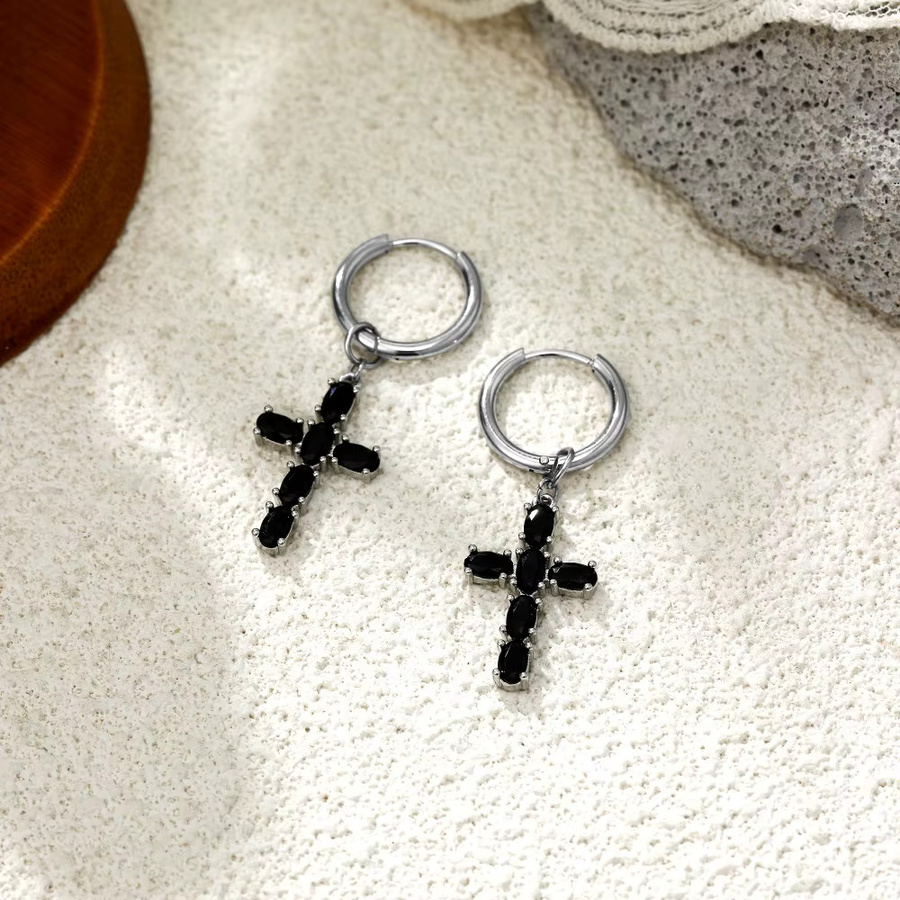 amofa Ohrringe, Edelstahl, Schwarz, Zirkonia, Unisex - Bild 3