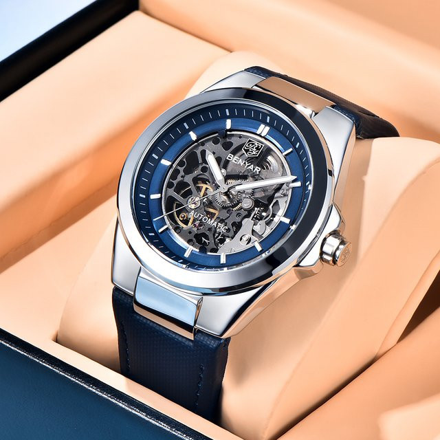 BENAYR Armbanduhr Automatik, Edelstahl, 42 mm, Blau, Herren - Bild 1