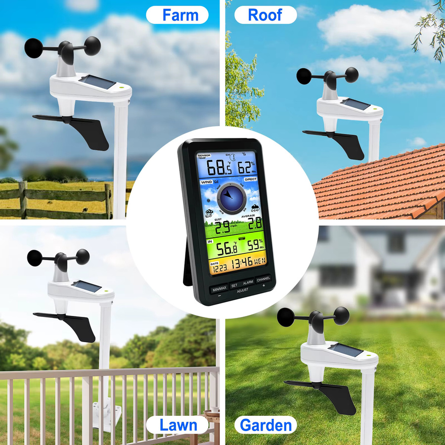 Urageuxy Drahtlose Anemometer-Wetterstation in Weiß mit digitalem Thermometer, Hygrometer und Windrichtungs-Solarsensor (Kein WLAN) - Bild 3