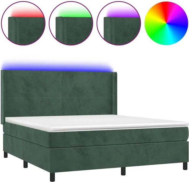 vidaXL Boxspringbett mit Matratze und LED-Beleuchtung in Dunkelgrün aus Samt, B/T/H: 180 x 200 x 183 cm - Bild 1