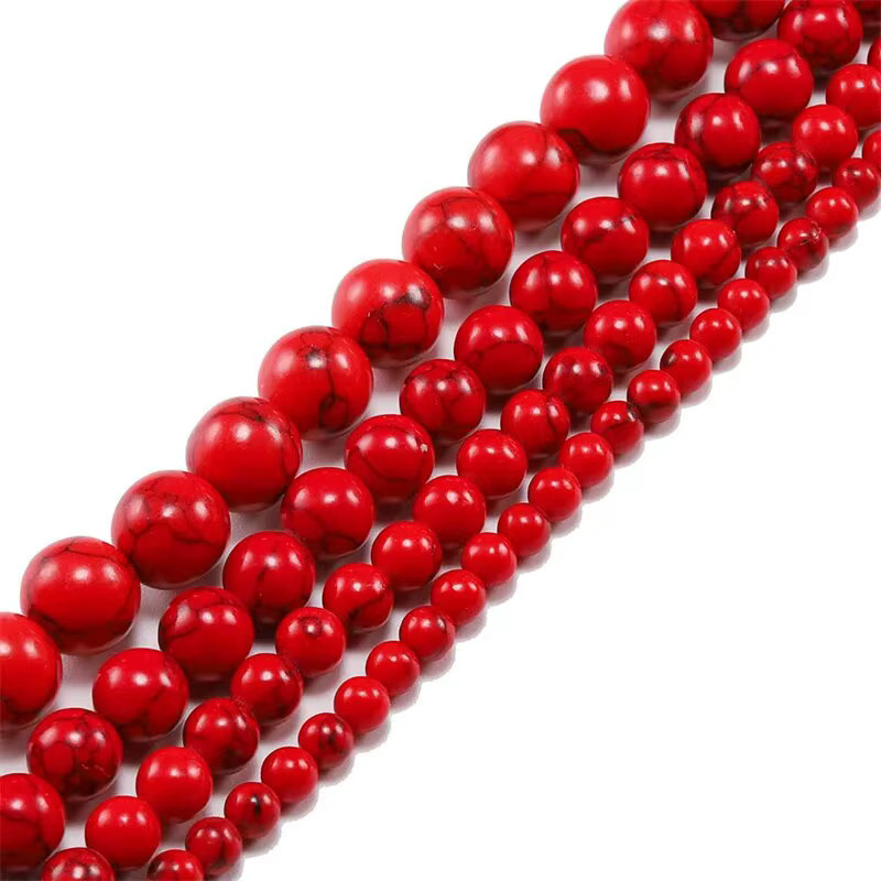Türkis-Steinperlen, rot, rund, 6 mm 8 mm 10 mm, Unisex - Bild 3