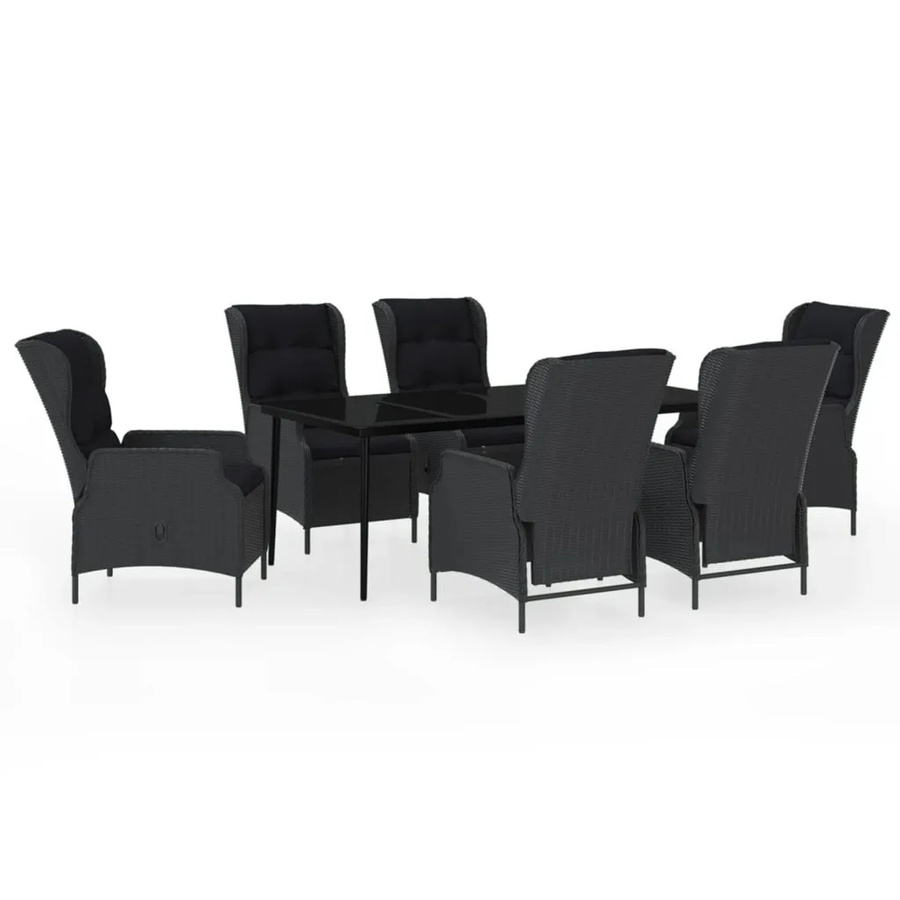 vidaXL 7-teilige Garten-Essgruppe aus PE-Rattan und Glas in Dunkelgrau - Bild 2