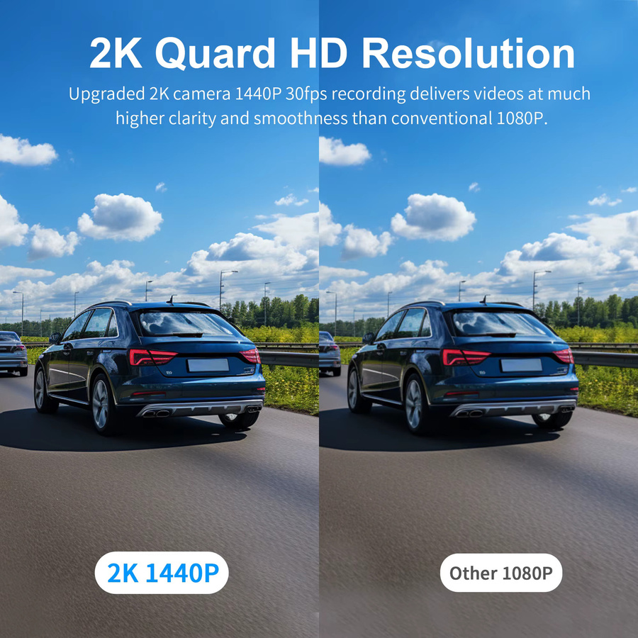 KAWA D6 Dash Cam Auto DVR mit 1440P Videoaufnahme, WiFi, App-Steuerung und Sprachsteuerung, Schwarz - Bild 2