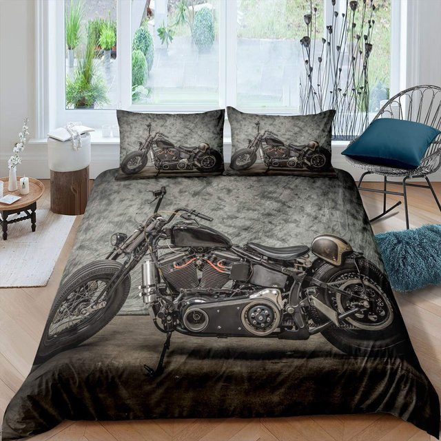 Motorrad Königin Bettwäscheset mit Motocross Design, Polyester, Schwarz, B/H: 135 x 200 cm - Bild 1