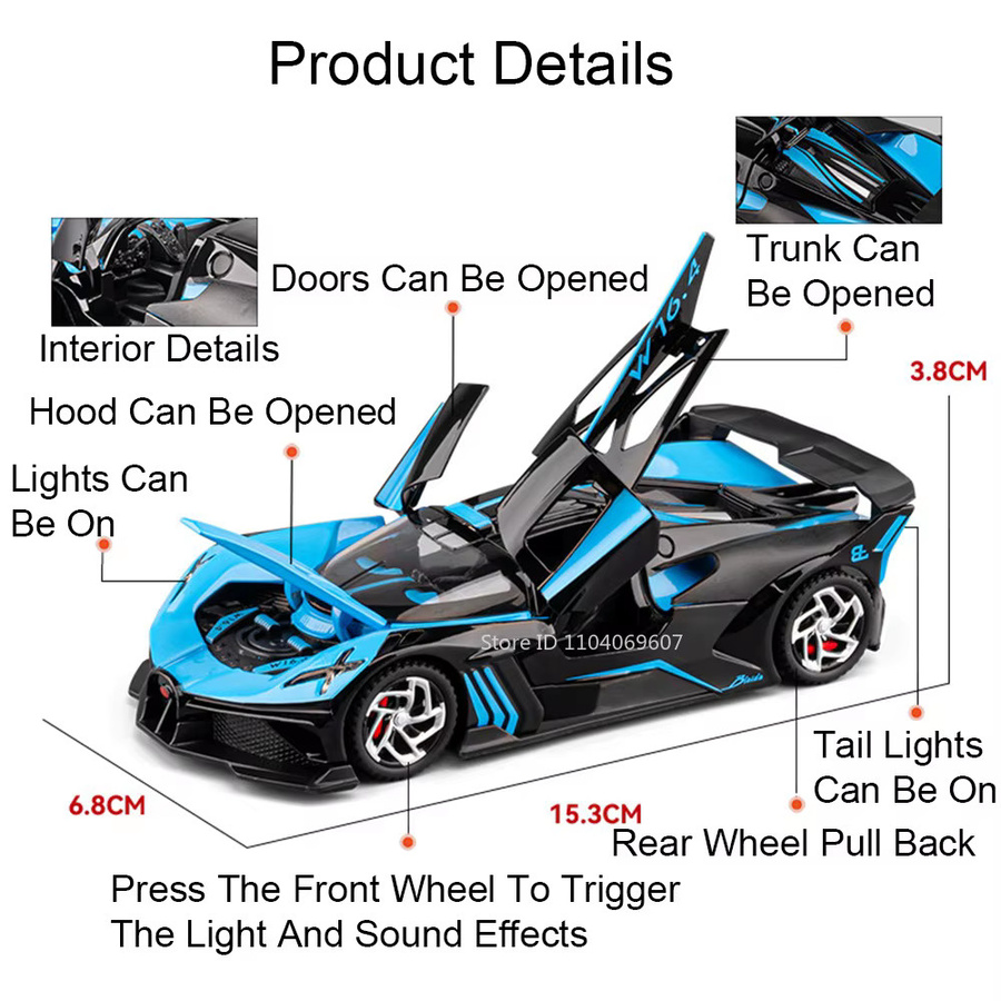 MAKEDA Tourbillon Supercar Bolide, Modell Spielzeug, 1:32, Metall, mit Licht und Sound - Bild 1