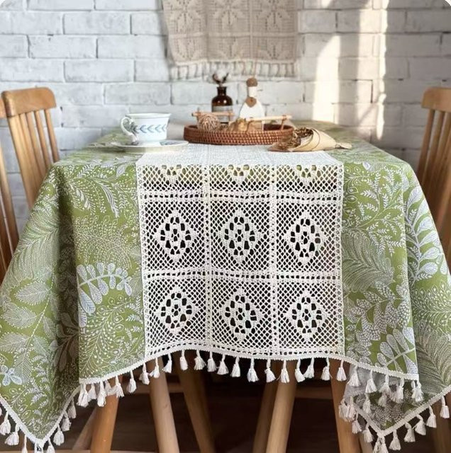 JMG Household Supplies Tischdecke aus Baumwolle und Leinen mit Blumen- und Blättermuster im Landhausstil, Farbe: Grün, B/T: 120 x 170 cm - Bild 1