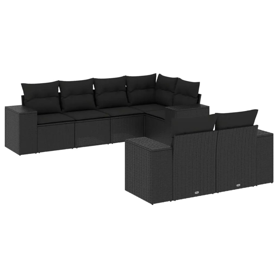 vidaXL 7-tlg Garten-Sofagarnitur in L-Form aus Polyrattan mit Kissen, Schwarz - Bild 2
