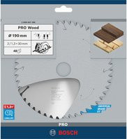 Bosch Optiline Wood Kreissägeblatt für Handkreissägen, Durchmesser: 190 mm, Bohrung: 30 mm, Zähne: 48 - Bild 1