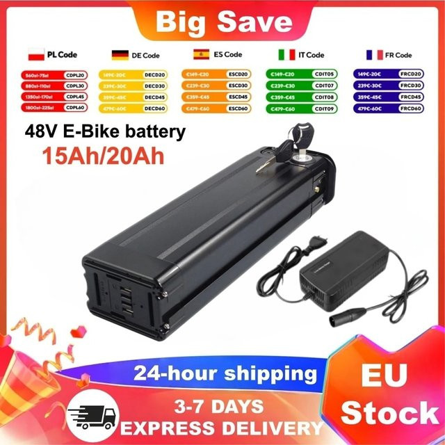 Bafang 48V 15Ah Lithium-Ionen-Akku mit integriertem BMS und Ladegerät in Schwarz für Silverfish 250W-1000W Bafang Motorkit - Bild 1