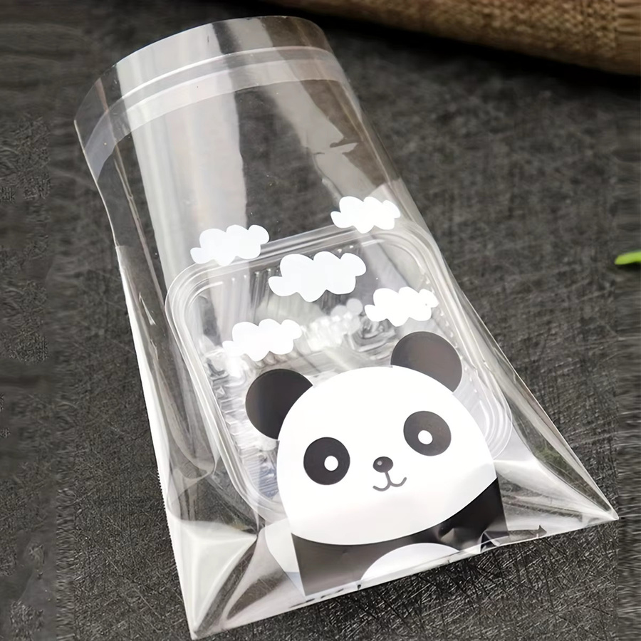 100 Stück transparente Papiertüten mit Panda-Muster aus Kunststoff für Gebäck, Kekse und Party-Geschenke - Bild 5