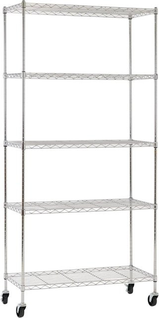 PROREGAL Gitterregal HADES Metallregal mit Rollen und 5 Gitterböden in Silber, H x B x T: 180 x 90 x 40 cm - Bild 1
