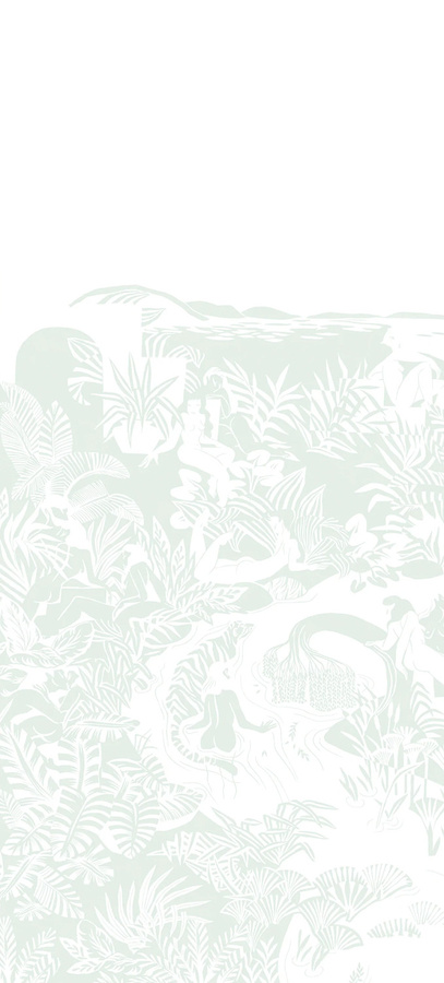 Isidore Leroy Mural Eternelles Vert Pastel Wandtattoo Floral im Art Nouveau Stil, Panel A - Bild 1