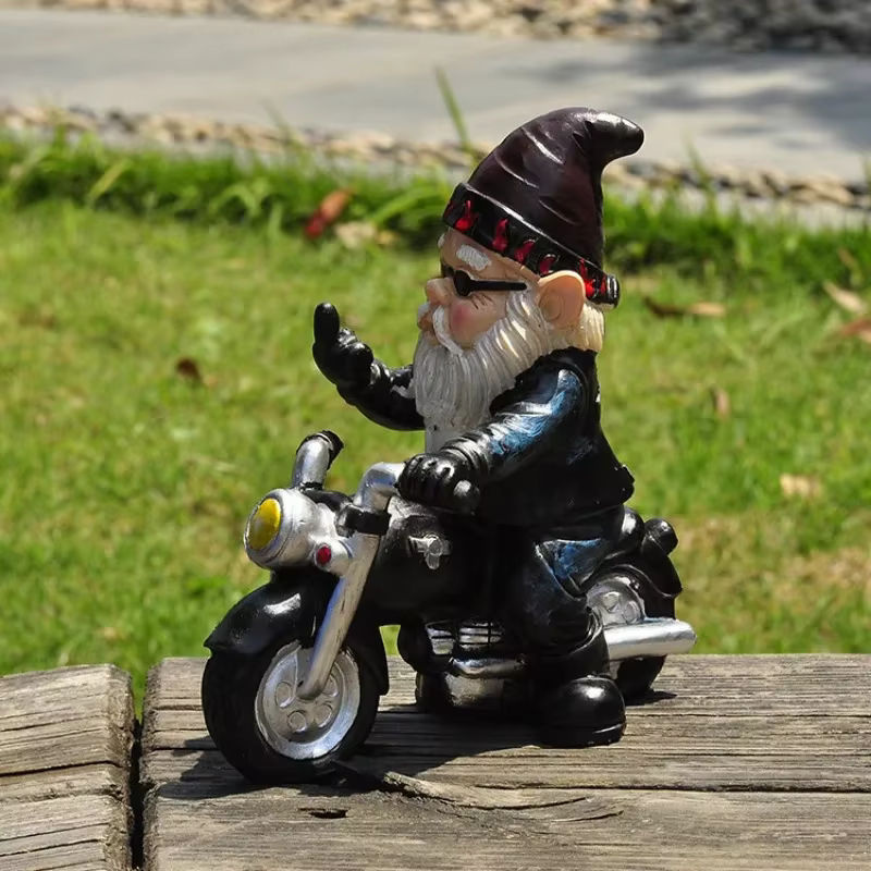 Bunter Gartenzwerg als Biker auf Motorrad aus Kunstharz als dekorative Gartenfigur - Bild 3